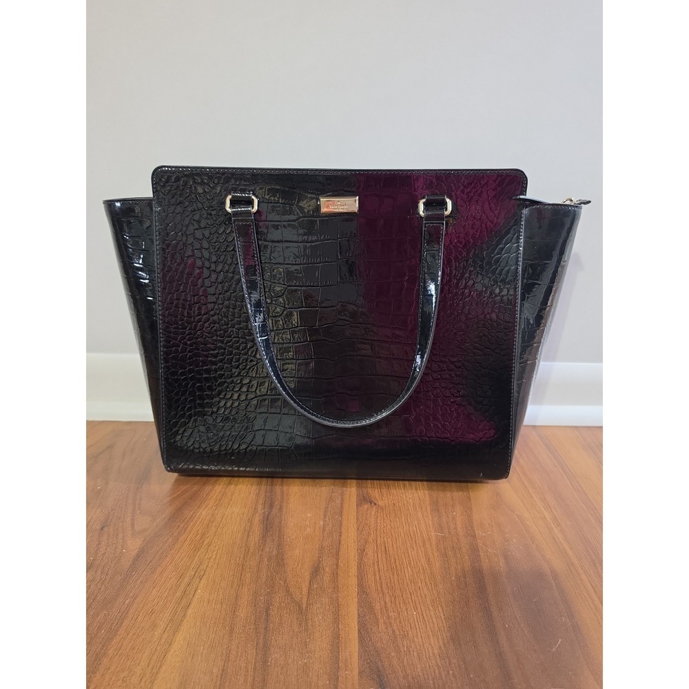 Kate Spade Bristol Drive Elissa Tote Women Large Black Like New Croc Embossed